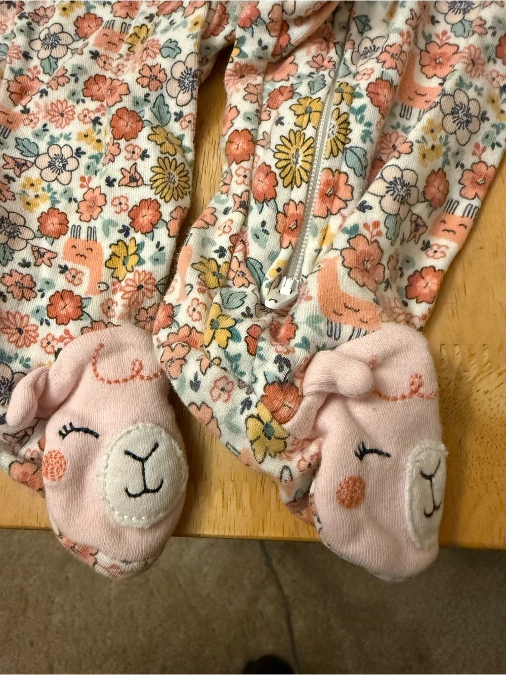 Carter's Peach Floral Footed One-Piece Pajamas